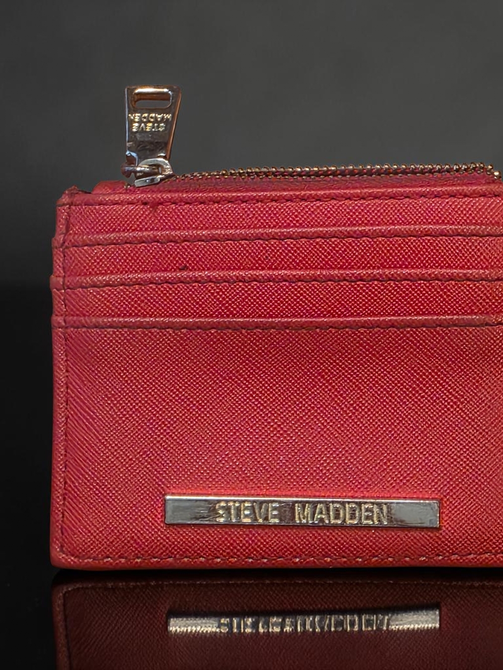 Steve Madden Red Saffiano Leather Small Wallet Card Holder